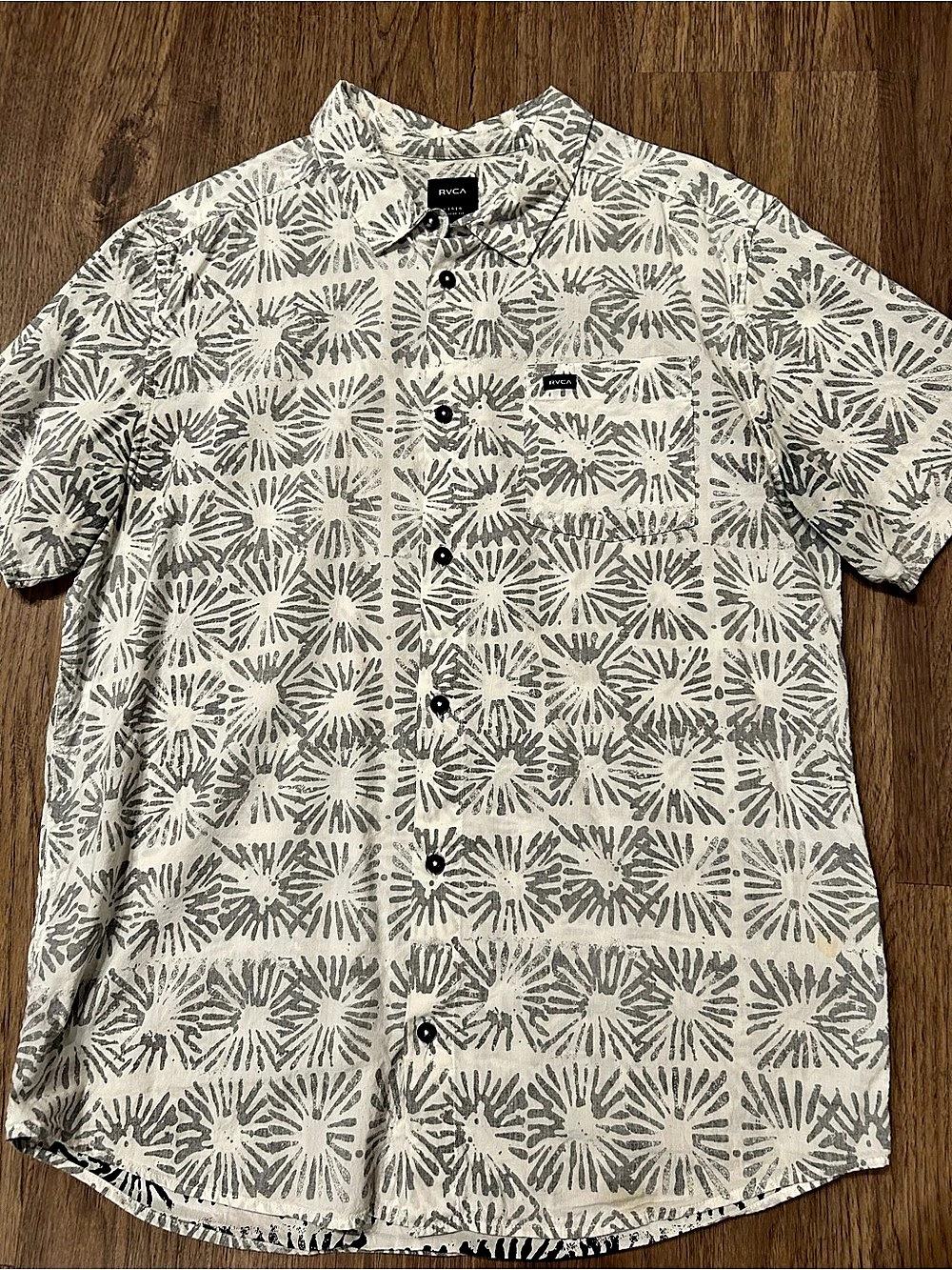 RVCA All Day Jacquard Shirt Geometric Shirt in Black & White, Large Like New